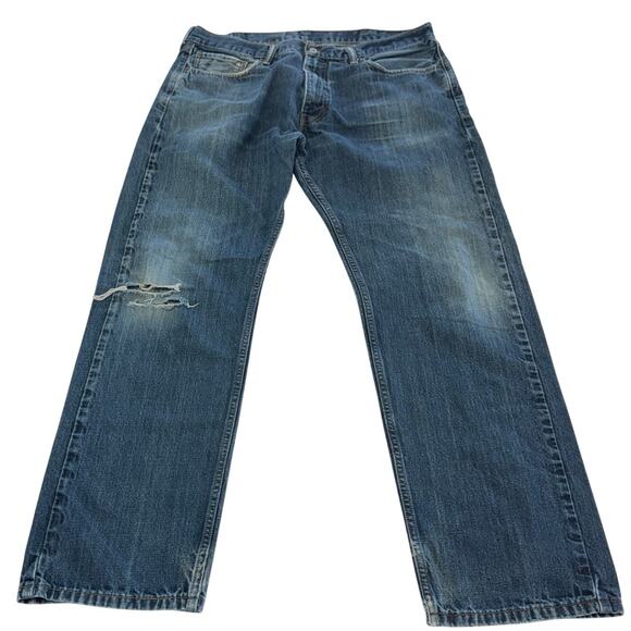 Levis Jeans Mens 38 x 31 Blue 505 Denim Straight Leg Distressed Cotton - Picture 1 of 7